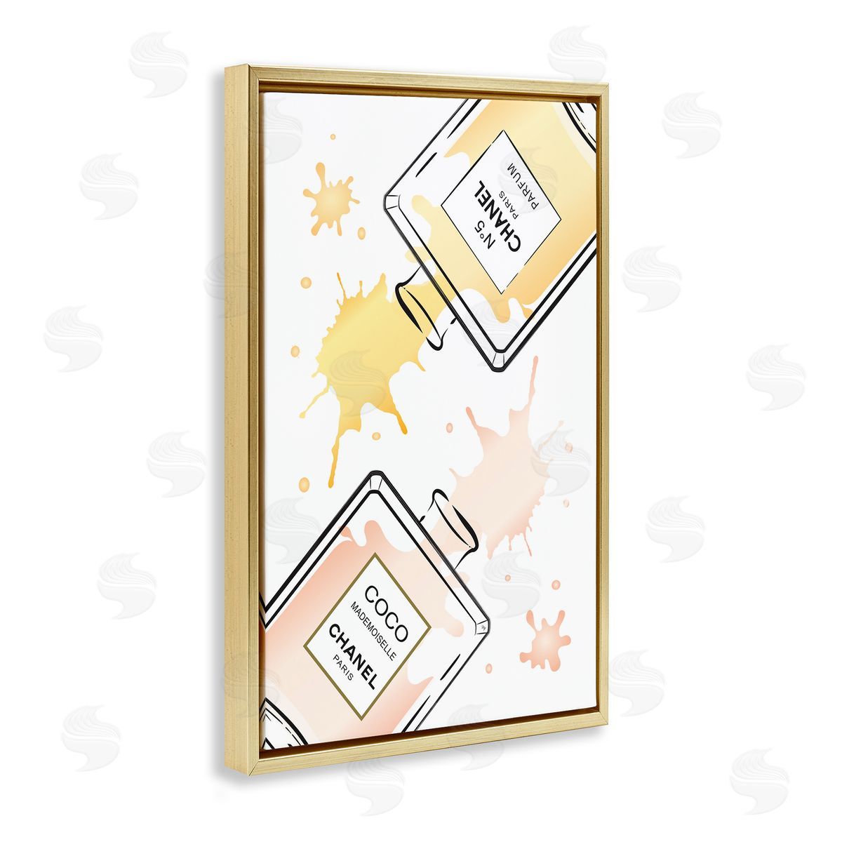 Trendy Perfume Splash Gold Floating Frame Canvas Wall Art, Home Decor by Martina Pavlova