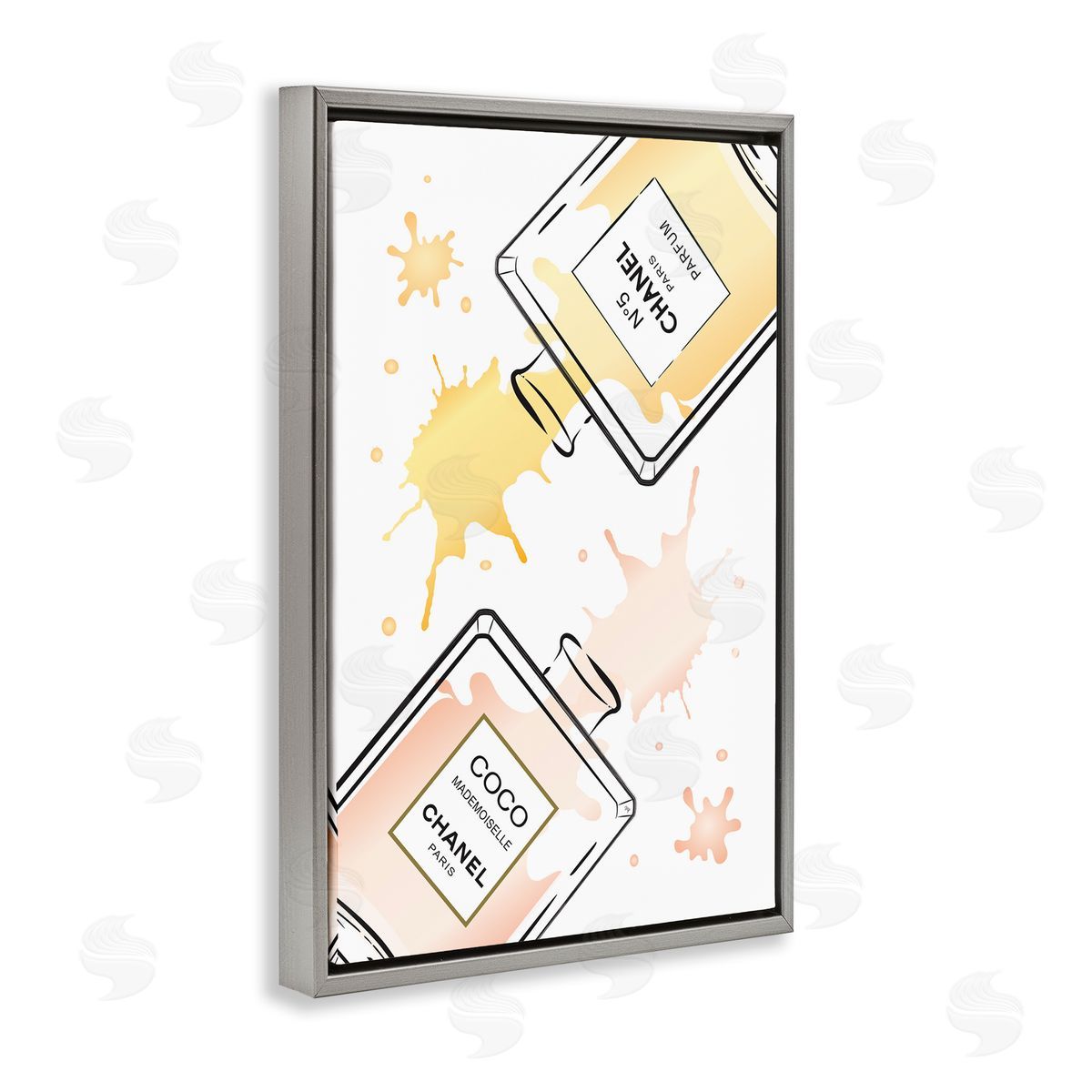 Trendy Perfume Splash Grey Floating Frame Canvas Wall Art, Home Decor by Martina Pavlova