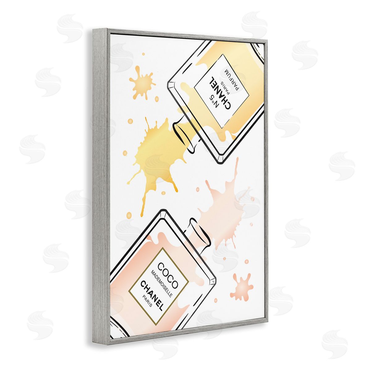 Trendy Perfume Splash Grey Frame Print Wall Art, Home Decor by Martina Pavlova