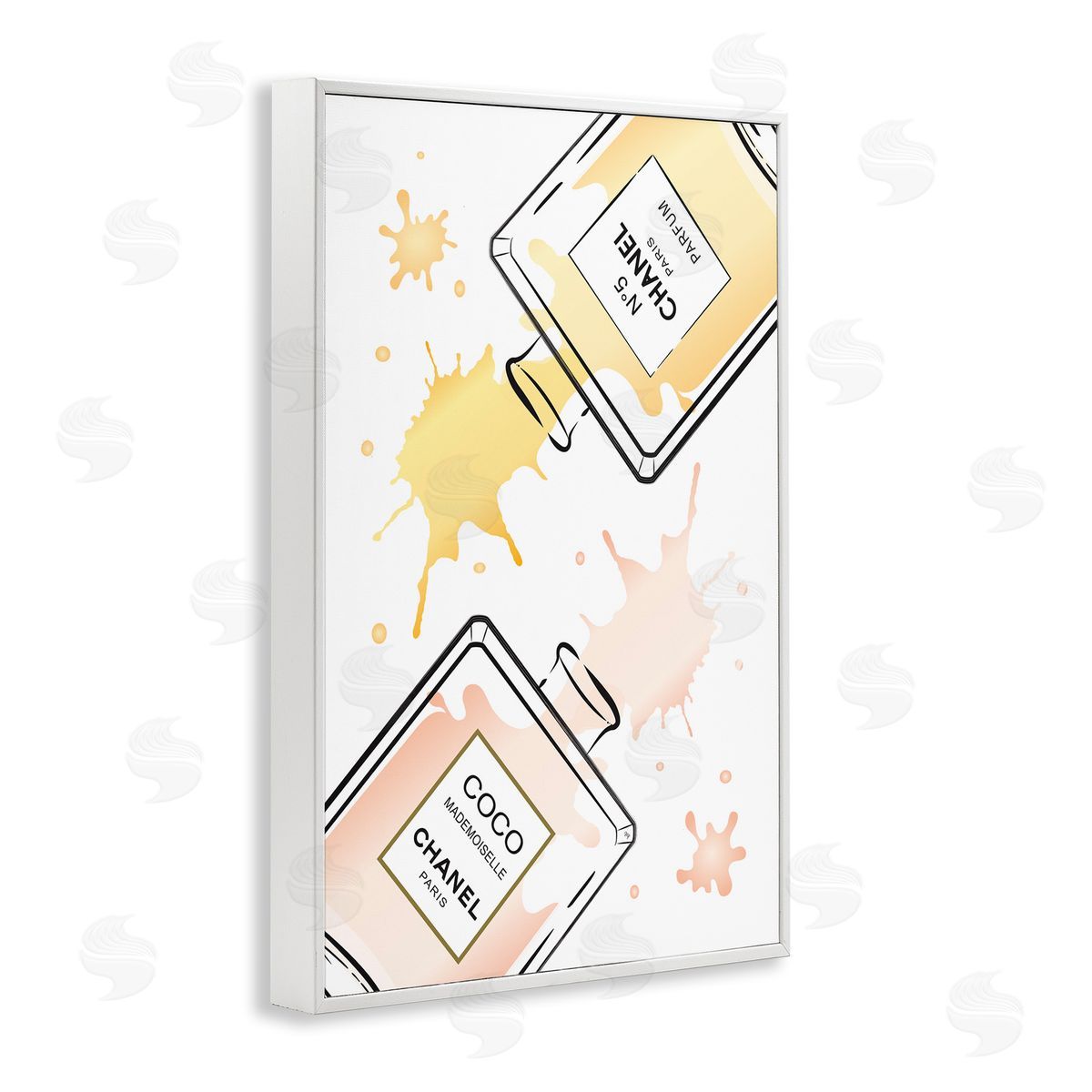 Trendy Perfume Splash White Frame Print Wall Art, Home Decor by Martina Pavlova