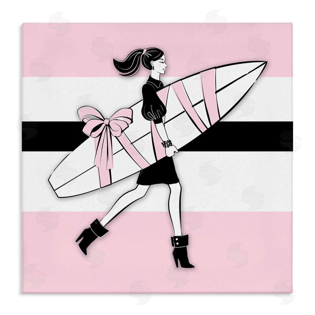 Glam Girl With Surfboard Canvas Wall Art, Home Decor by Martina Pavlova