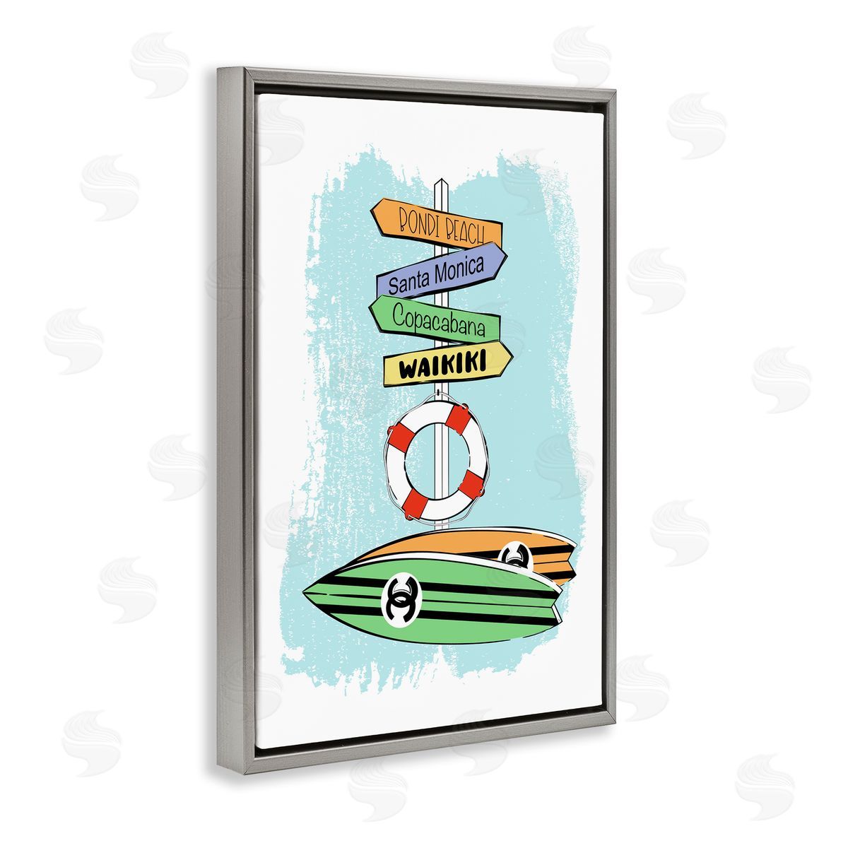 Glam Surfboards and Sign Grey Floating Frame Canvas Wall Art, Home Decor by Martina Pavlova