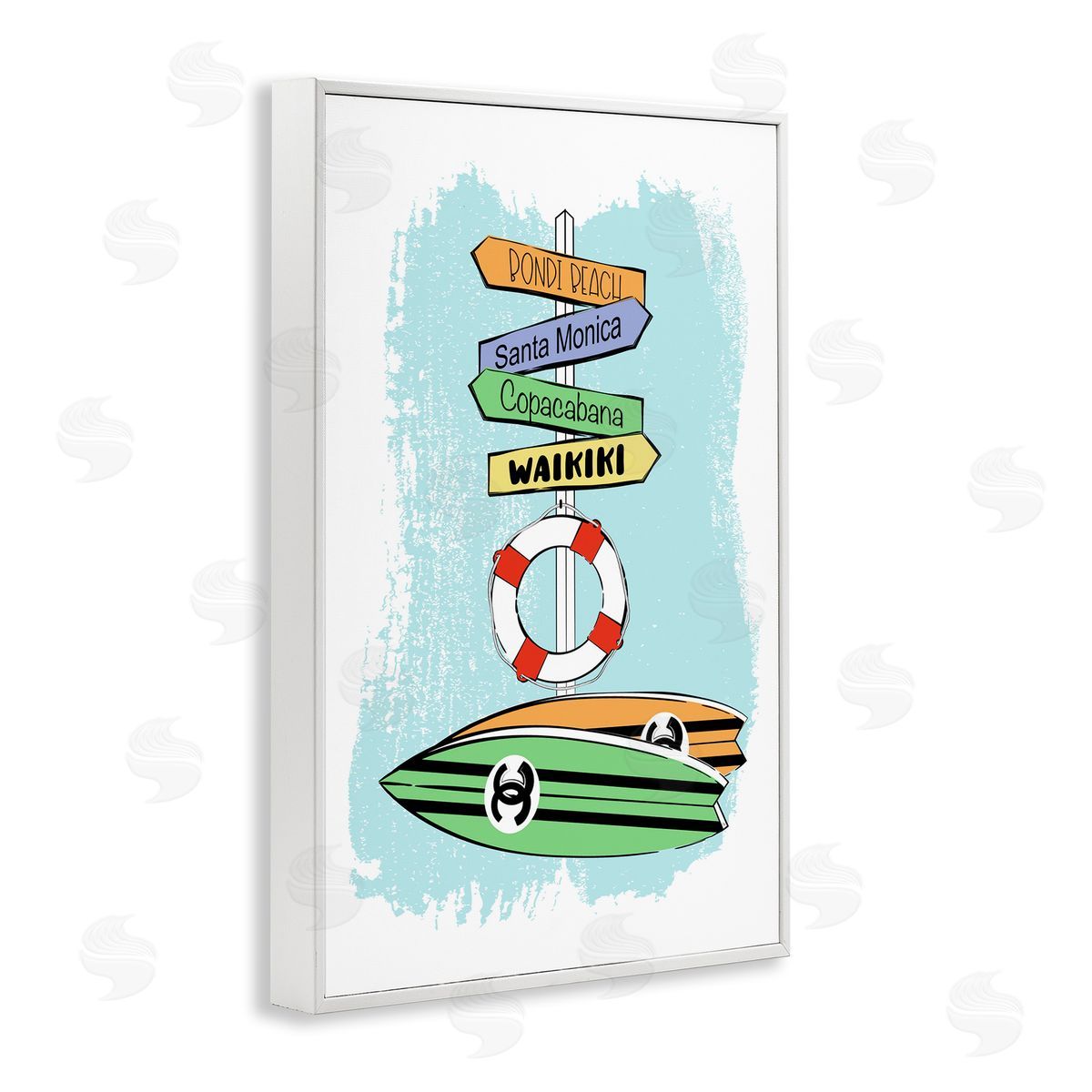 Glam Surfboards and Sign White Frame Print Wall Art, Home Decor by Martina Pavlova