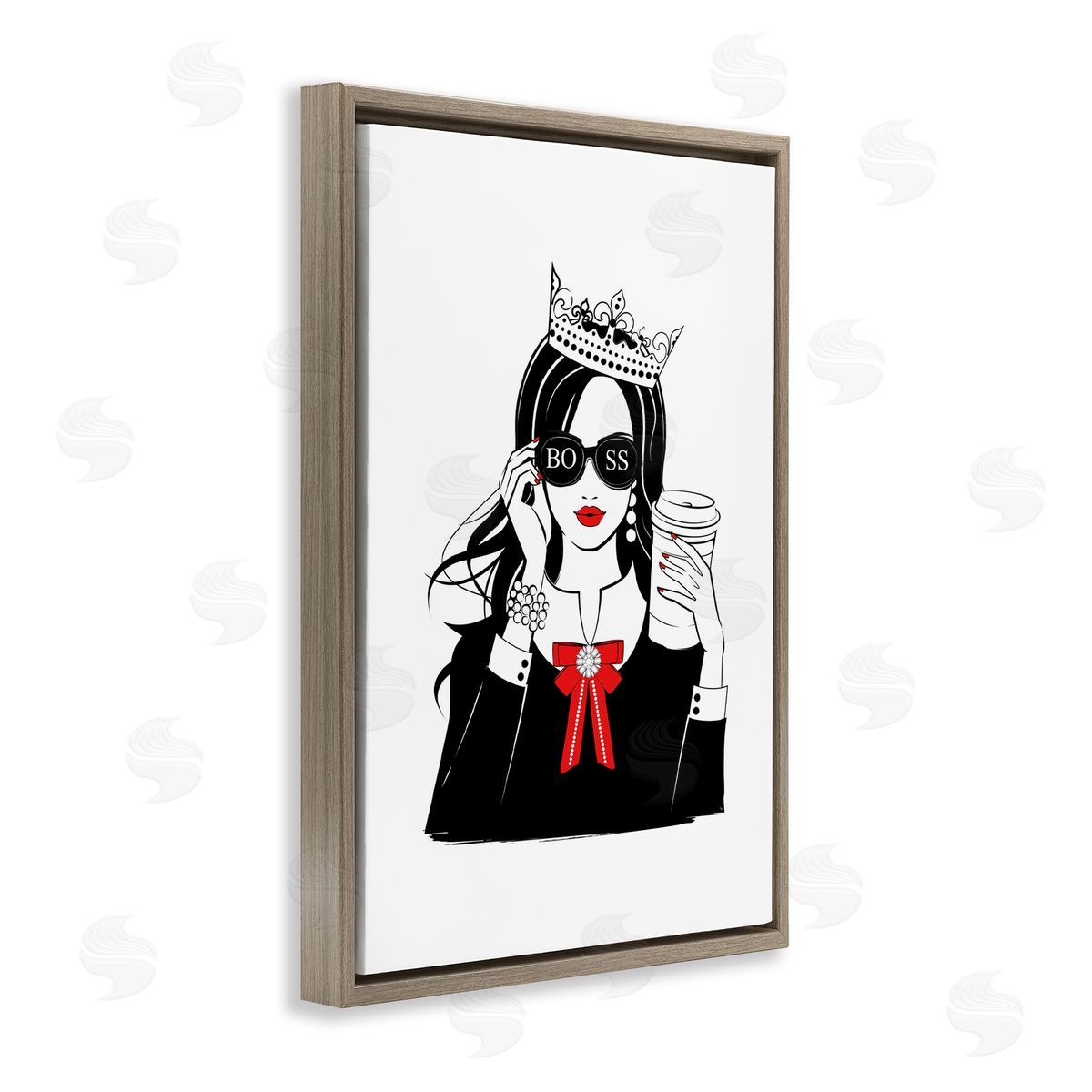 Jeweled Girl Boss Brown Floating Frame Canvas Wall Art, Home Decor by Martina Pavlova