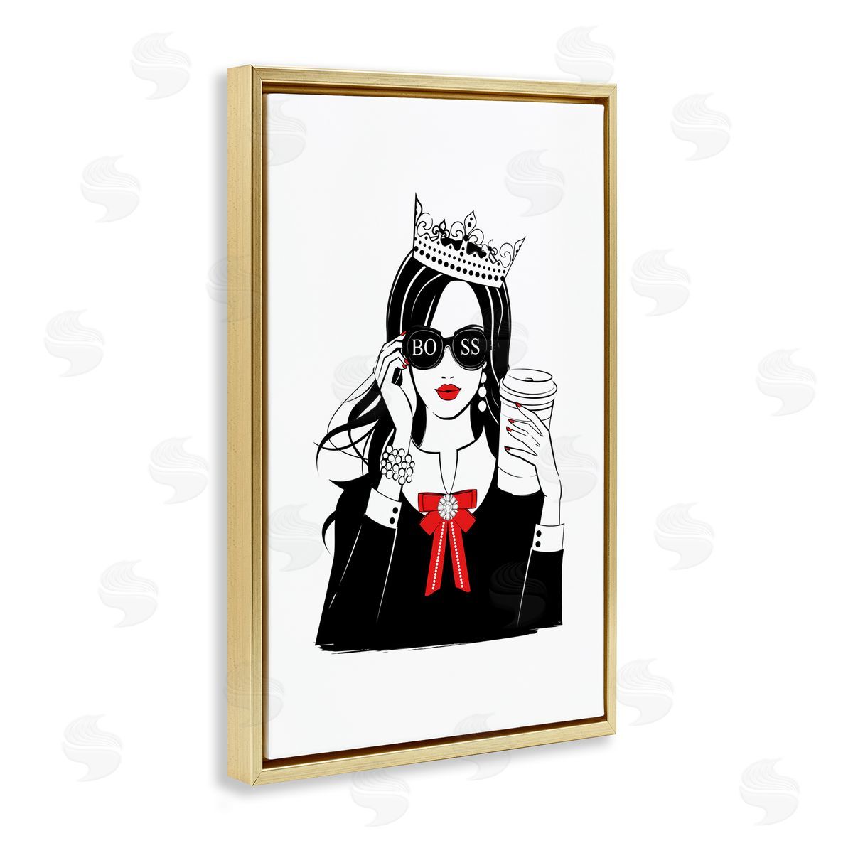 Jeweled Girl Boss Gold Floating Frame Canvas Wall Art, Home Decor by Martina Pavlova