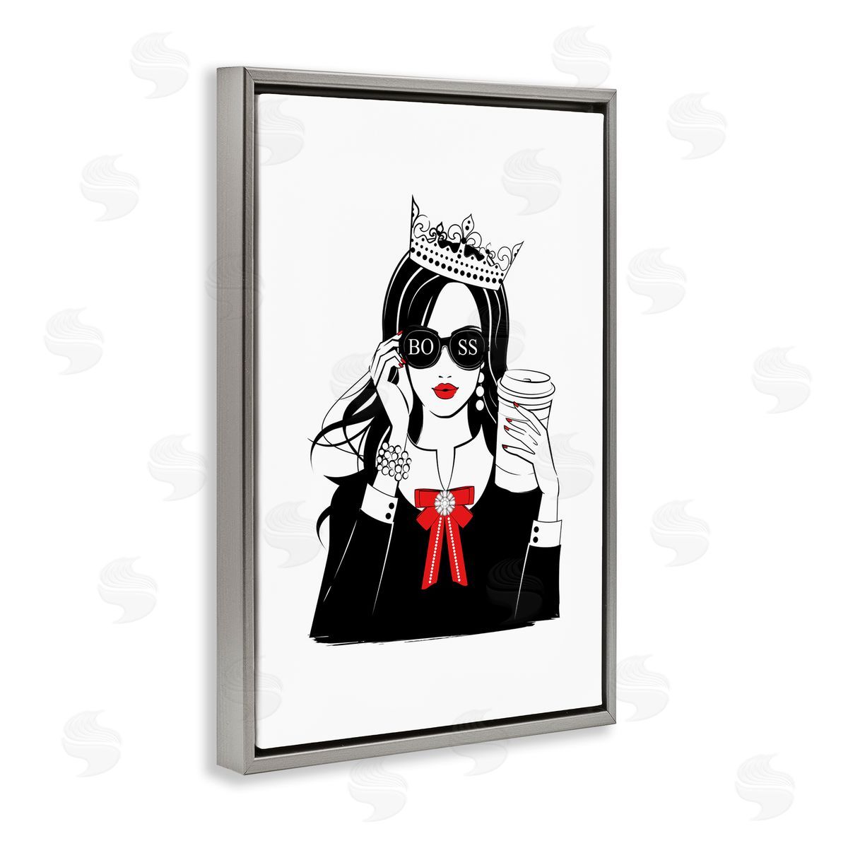 Jeweled Girl Boss Grey Floating Frame Canvas Wall Art, Home Decor by Martina Pavlova