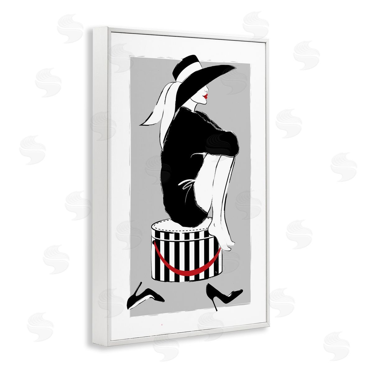 Sitting On Hat Box White Frame Print Wall Art, Home Decor by Martina Pavlova