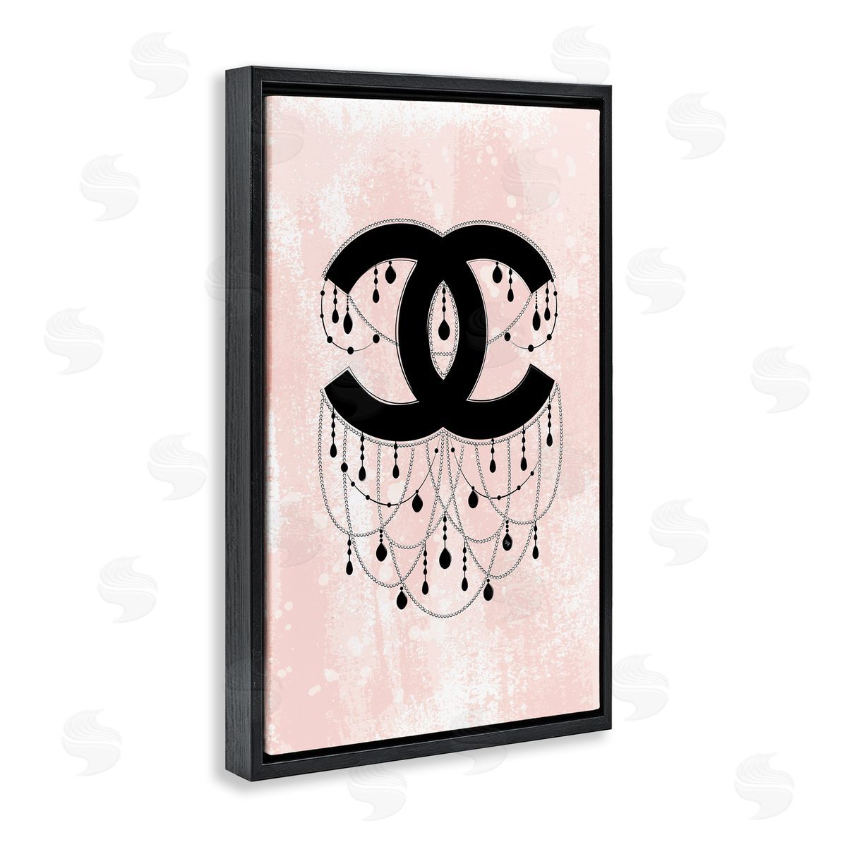 Glam Symbol with Jewels Black Floating Frame Canvas Wall Art, Home Decor by Martina Pavlova