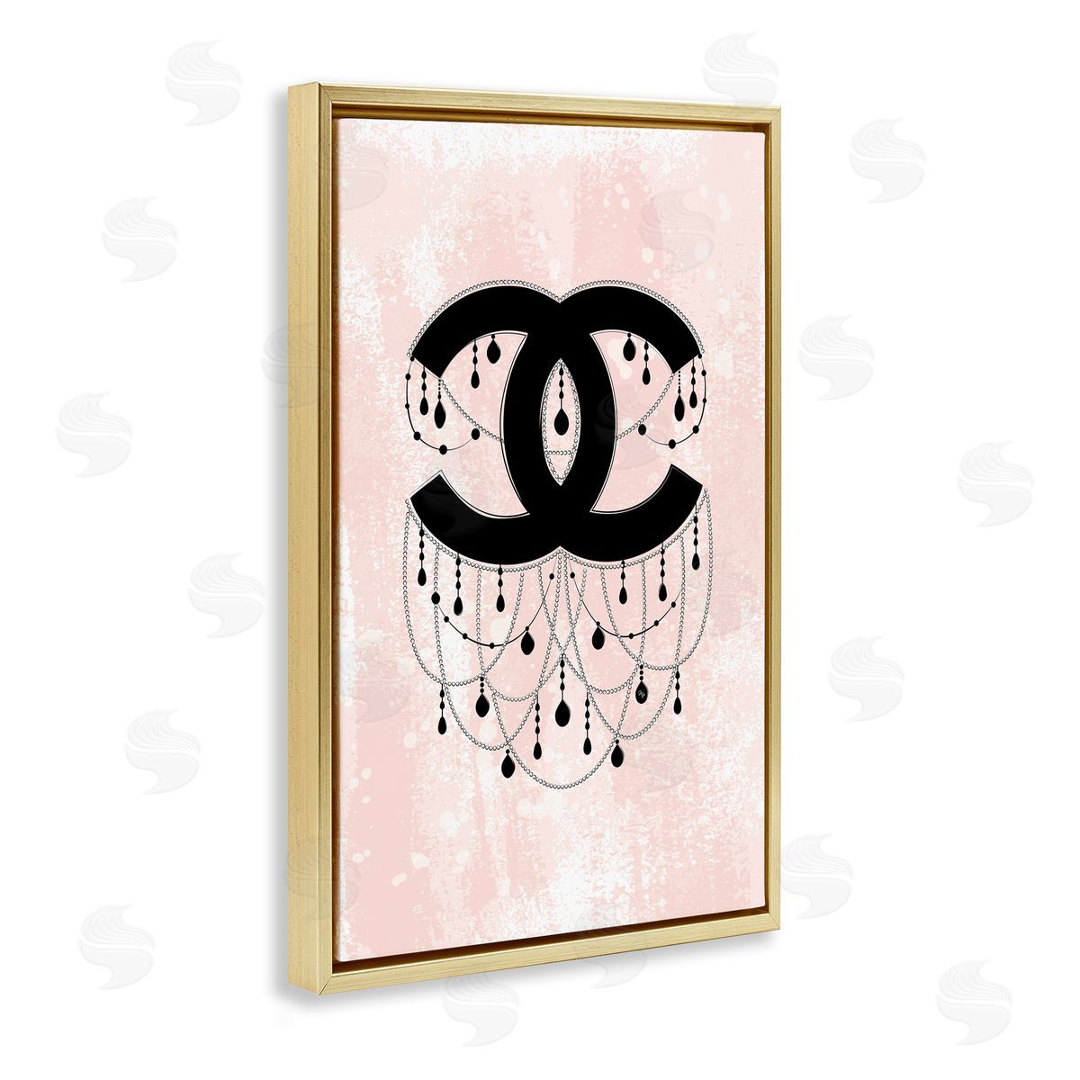Glam Symbol with Jewels Gold Floating Frame Canvas Wall Art, Home Decor by Martina Pavlova