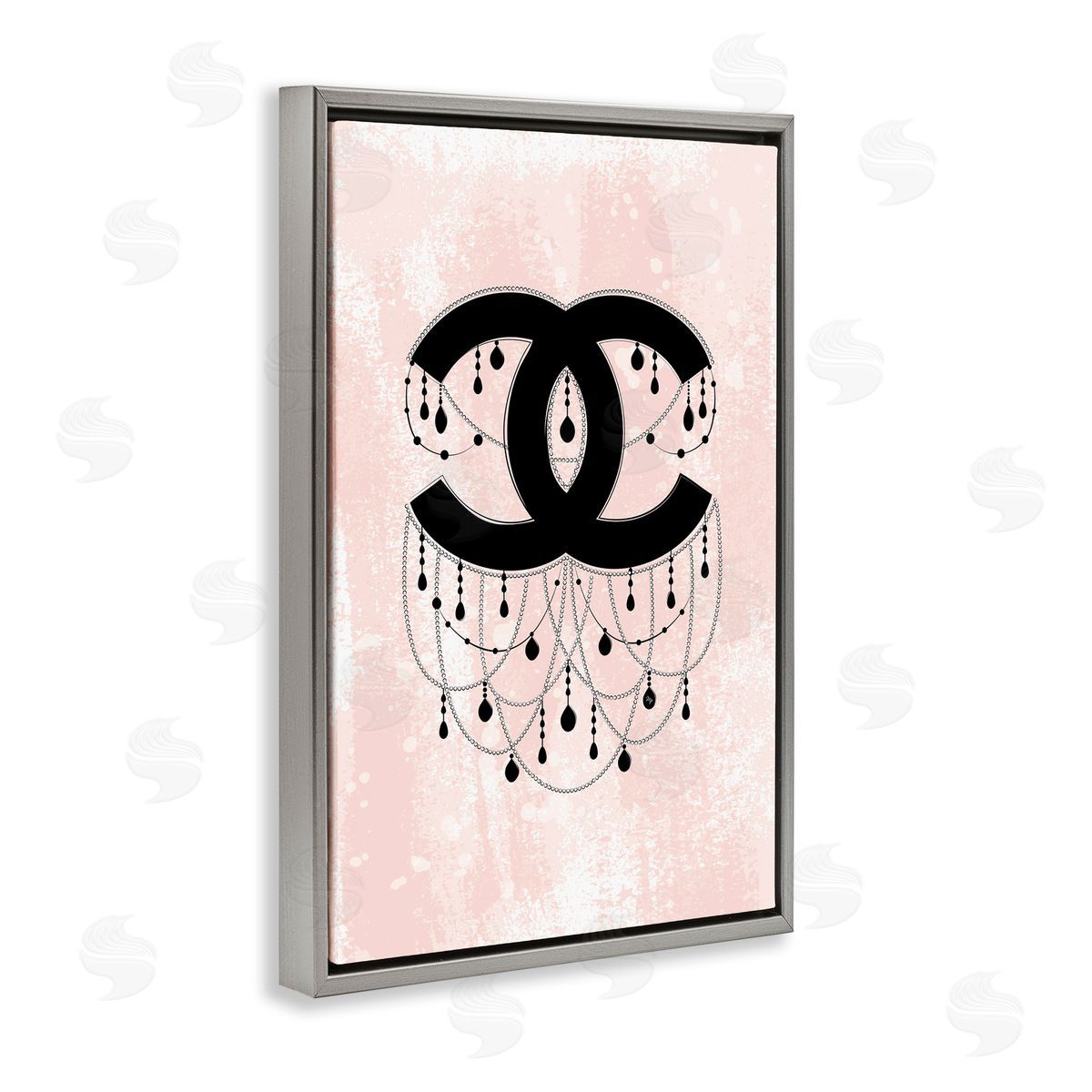 Glam Symbol with Jewels Grey Floating Frame Canvas Wall Art, Home Decor by Martina Pavlova