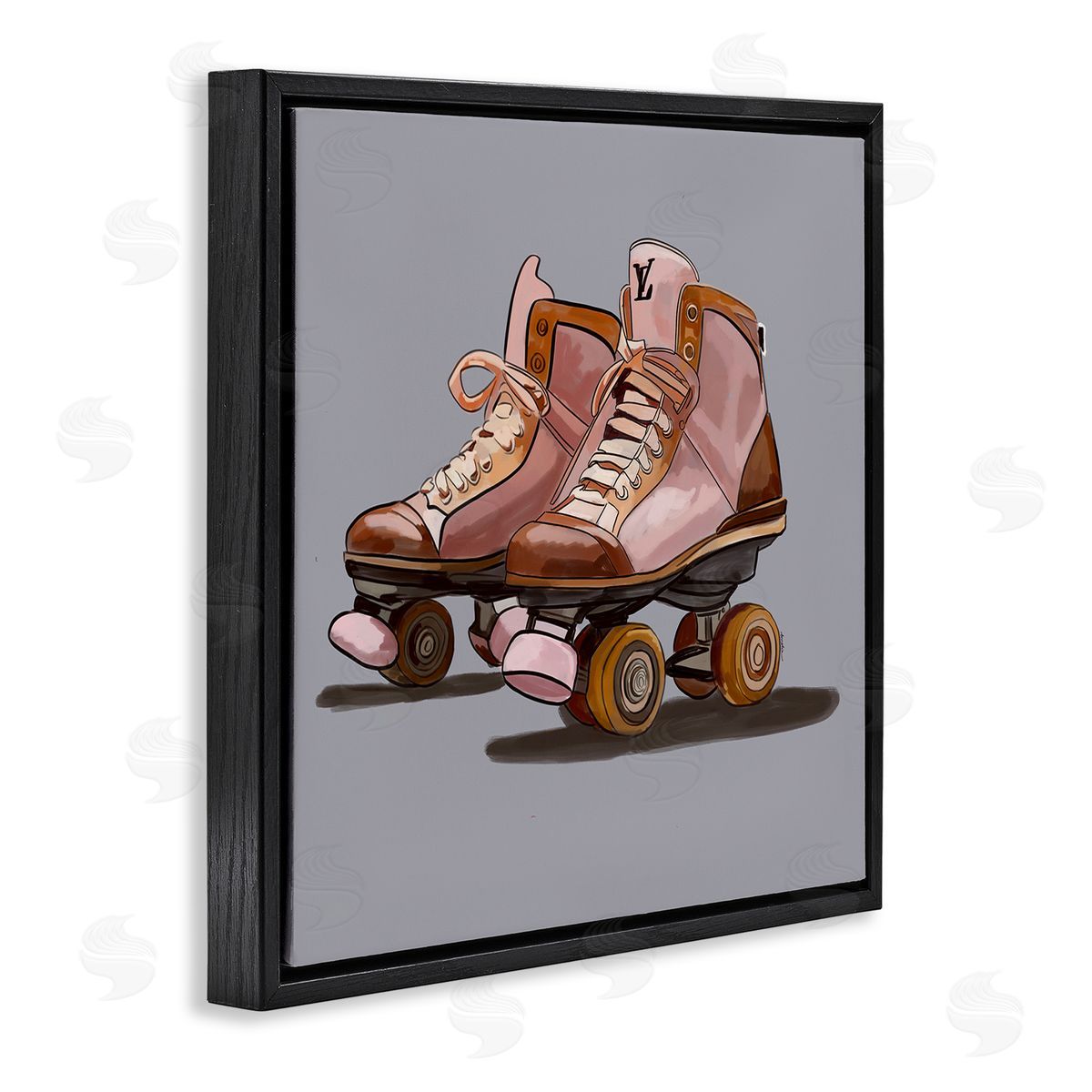 Roller Skates on Grey Black Floating Frame Canvas Wall Art, Home Decor by Amelia Noyes