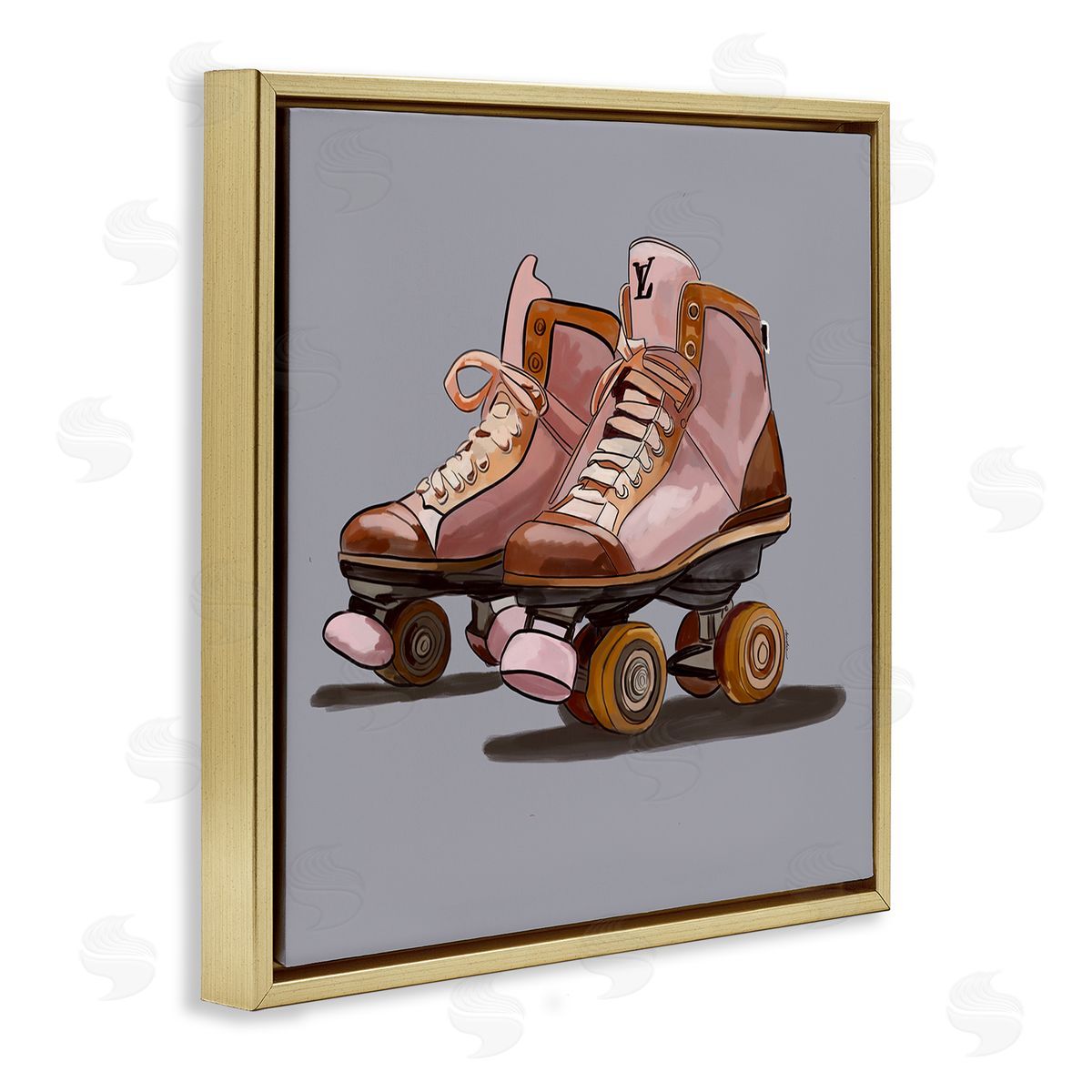 Roller Skates on Grey Gold Floating Frame Canvas Wall Art, Home Decor by Amelia Noyes