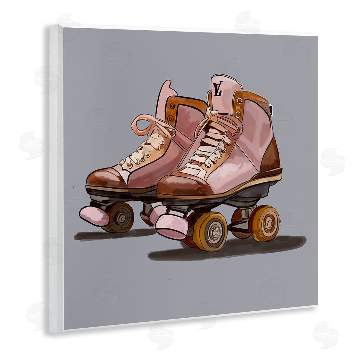 Roller Skates on Grey Wood Plaque Wall Art, Home Decor by Amelia Noyes