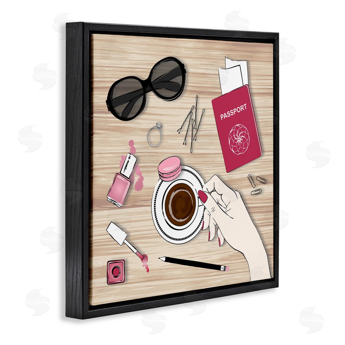 On My Desk View Black Floating Frame Canvas Wall Art, Home Decor by Martina Pavlova