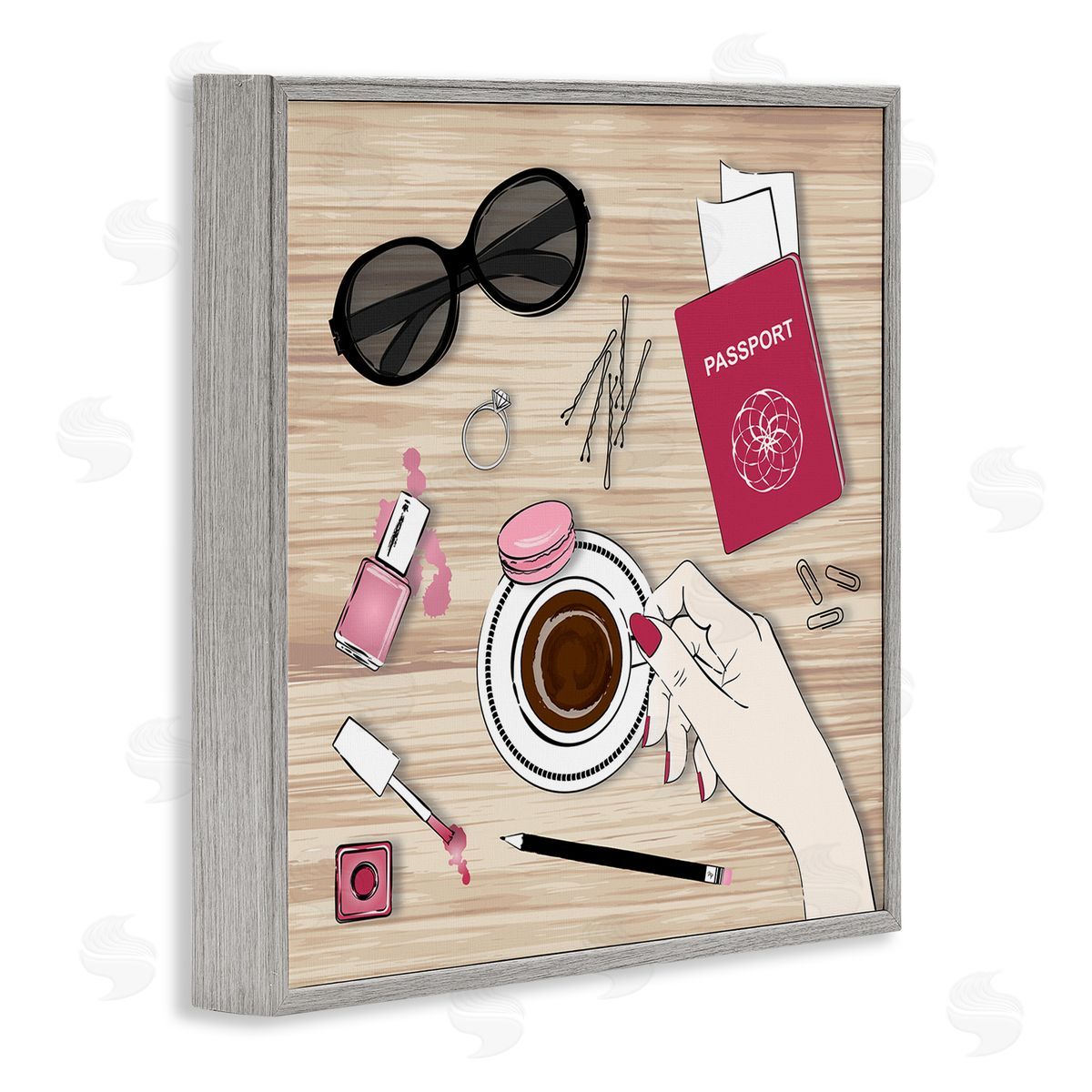 On My Desk View Grey Frame Print Wall Art, Home Decor by Martina Pavlova