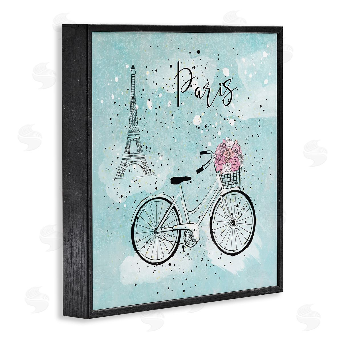Paris Floral Bicycle Black Frame Print Wall Art, Home Decor by Martina Pavlova