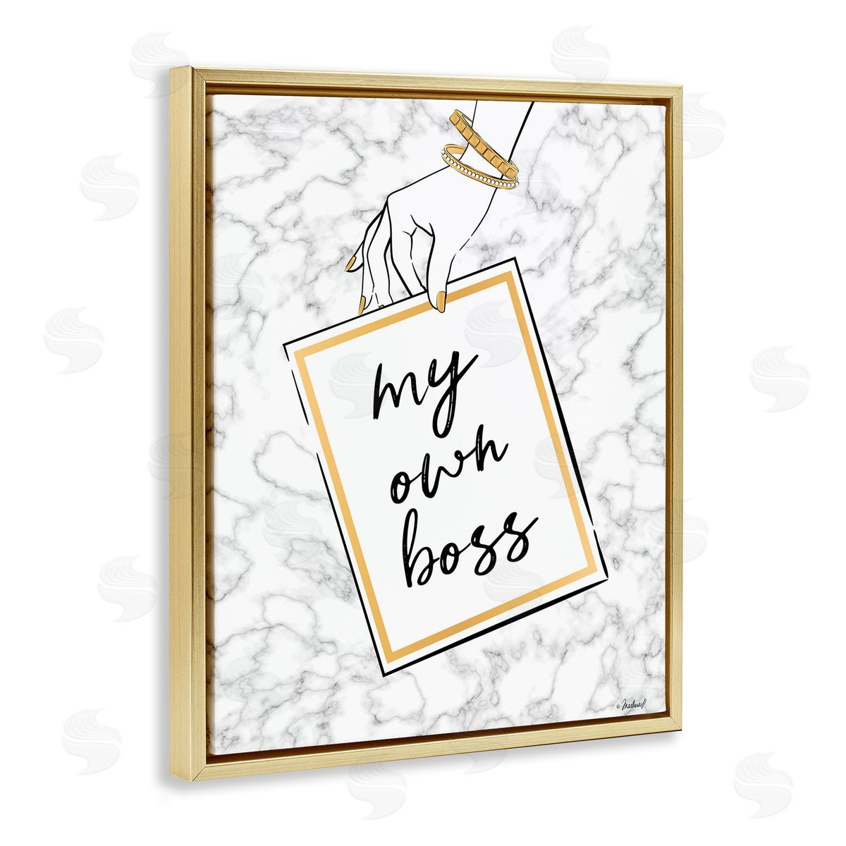 My Own Boss Phrase Gold Floating Frame Canvas Wall Art, Home Decor by Martina Pavlova