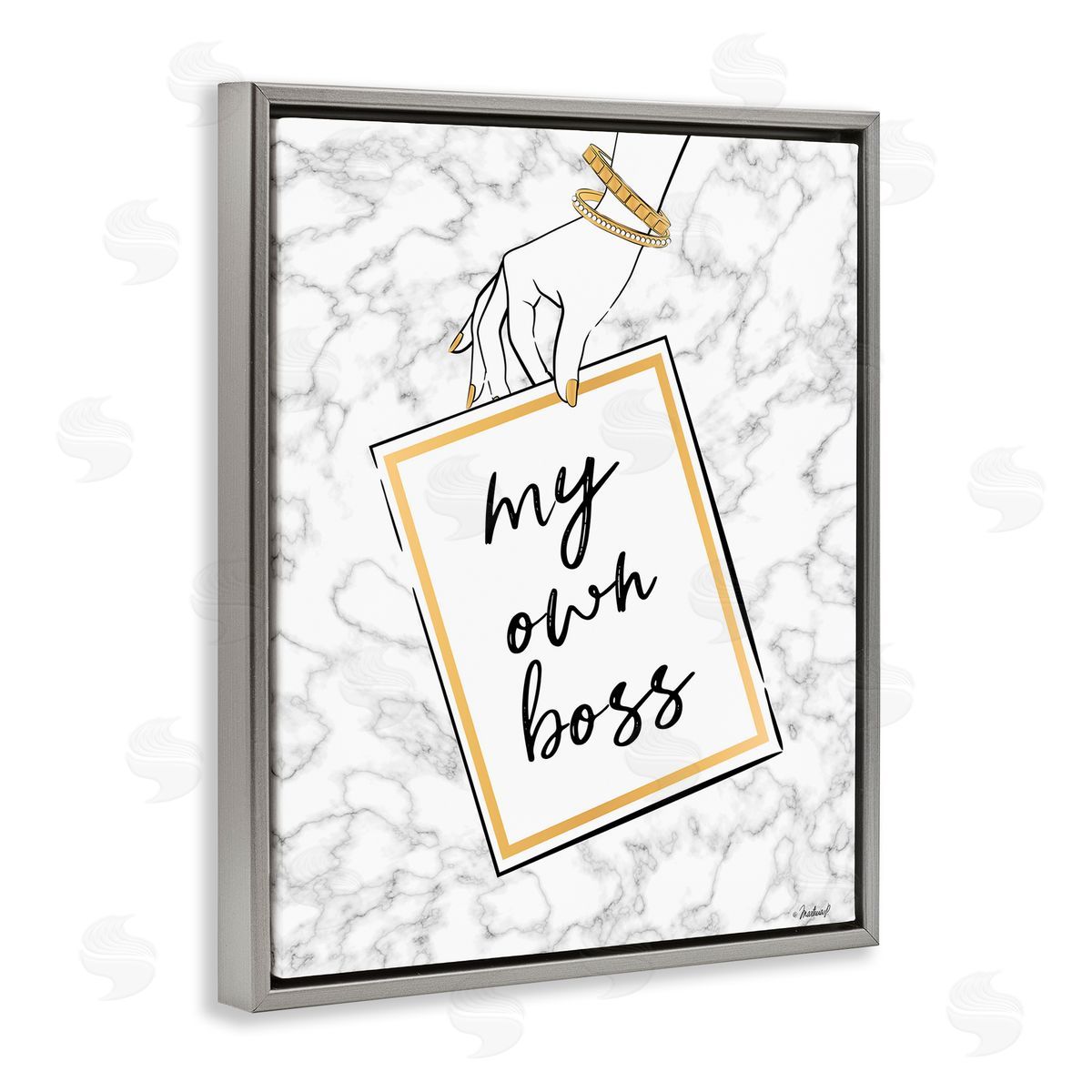 My Own Boss Phrase Grey Floating Frame Canvas Wall Art, Home Decor by Martina Pavlova