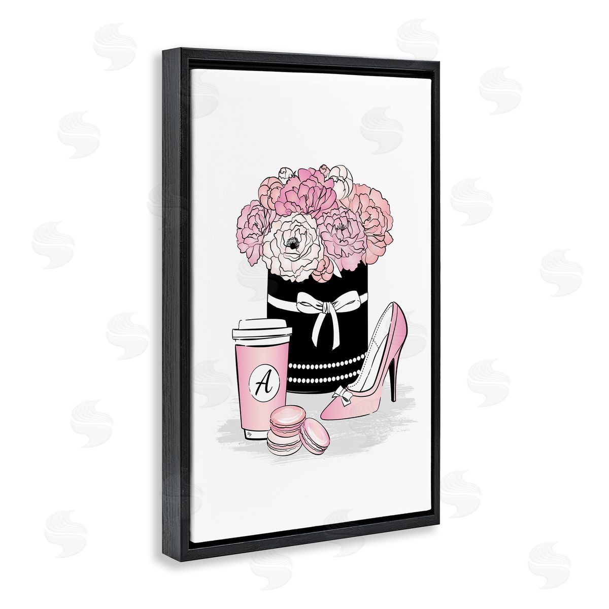 Pastel Fashion Accessories Black Floating Frame Canvas Wall Art, Home Decor by Martina Pavlova