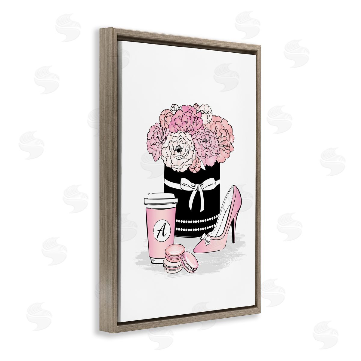 Pastel Fashion Accessories Brown Floating Frame Canvas Wall Art, Home Decor by Martina Pavlova