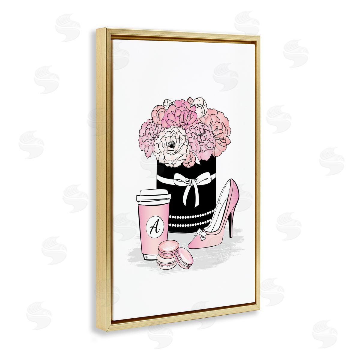 Pastel Fashion Accessories Gold Floating Frame Canvas Wall Art, Home Decor by Martina Pavlova