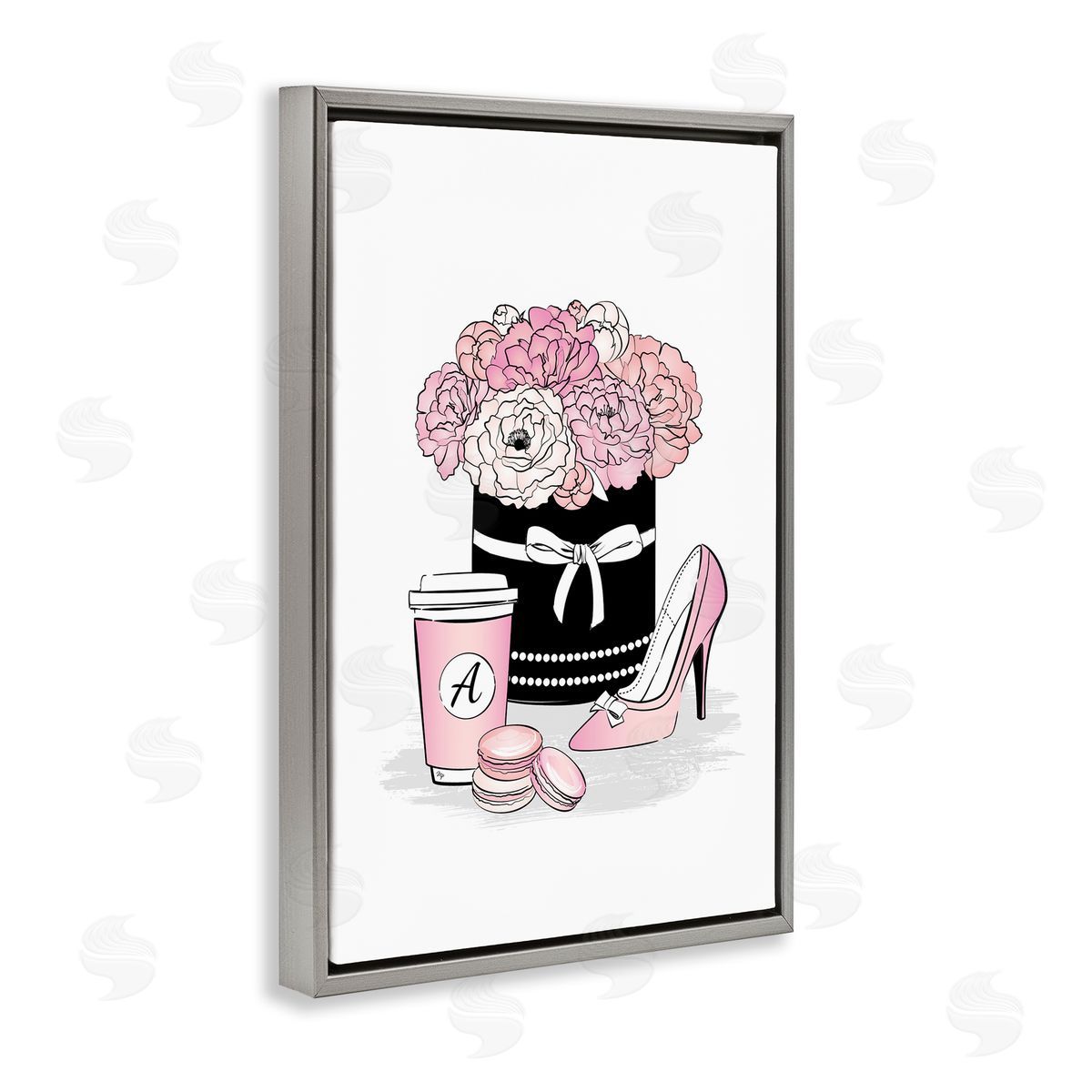 Pastel Fashion Accessories Grey Floating Frame Canvas Wall Art, Home Decor by Martina Pavlova