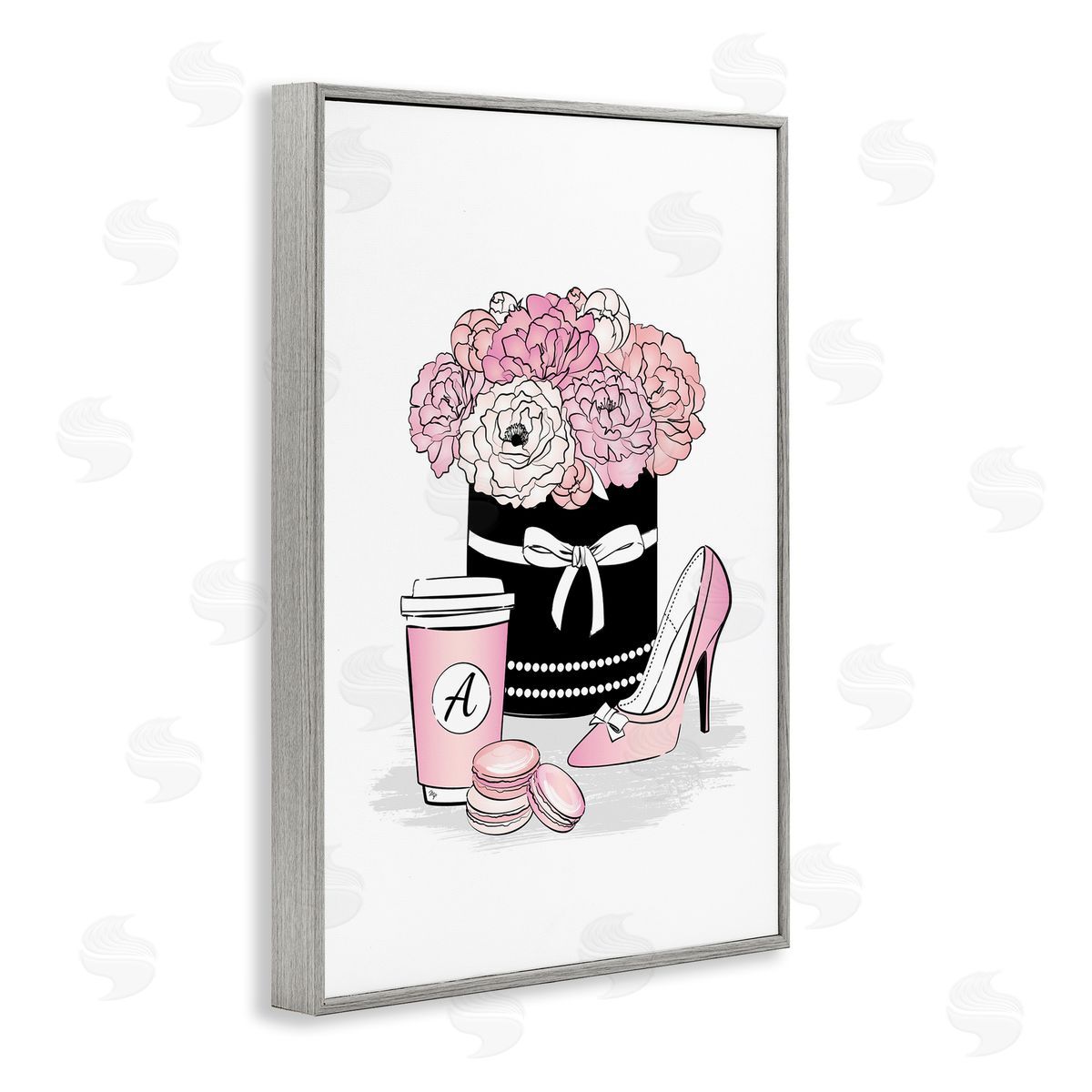 Pastel Fashion Accessories Grey Frame Print Wall Art, Home Decor by Martina Pavlova