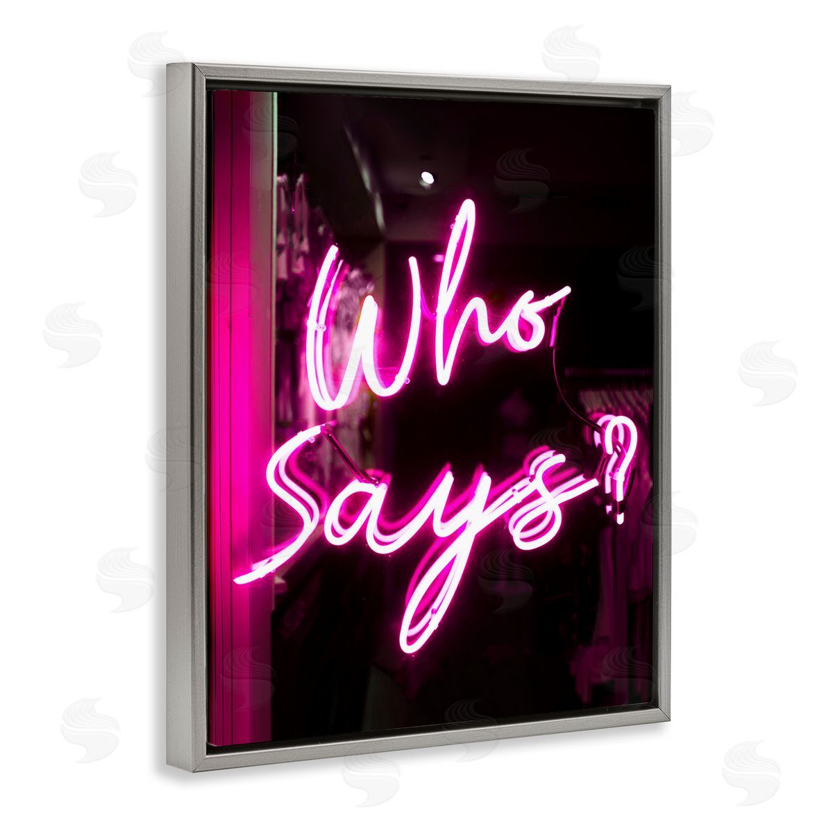 Pink Neon Who Says Grey Floating Frame Canvas Wall Art, Home Decor by Stupell Studio