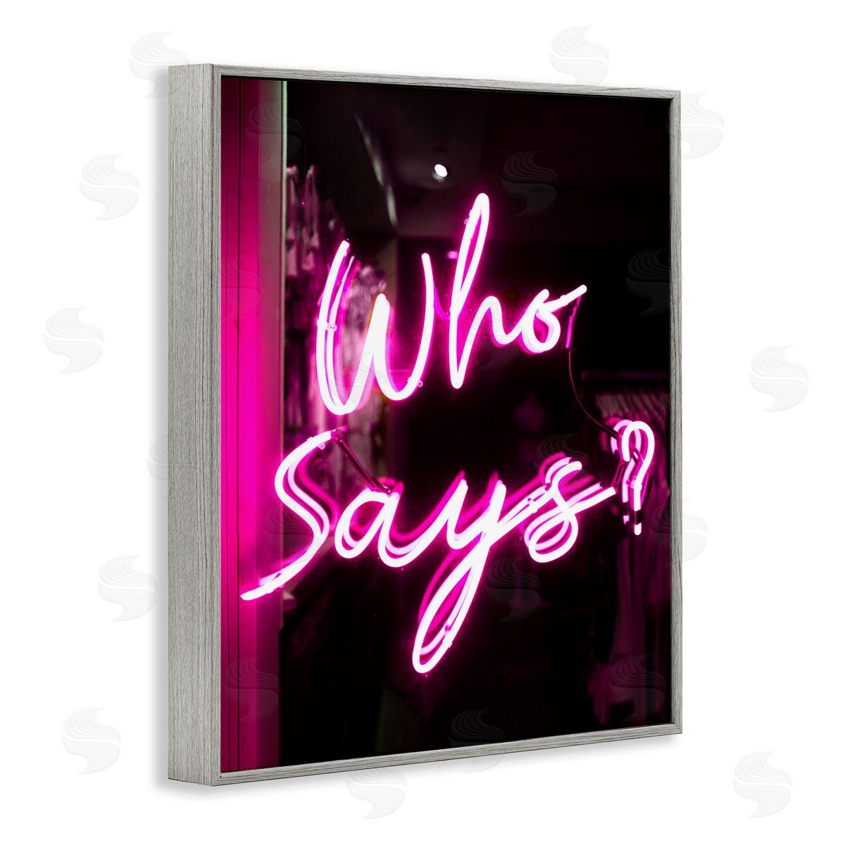 Pink Neon Who Says Grey Frame Print Wall Art, Home Decor by Stupell Studio