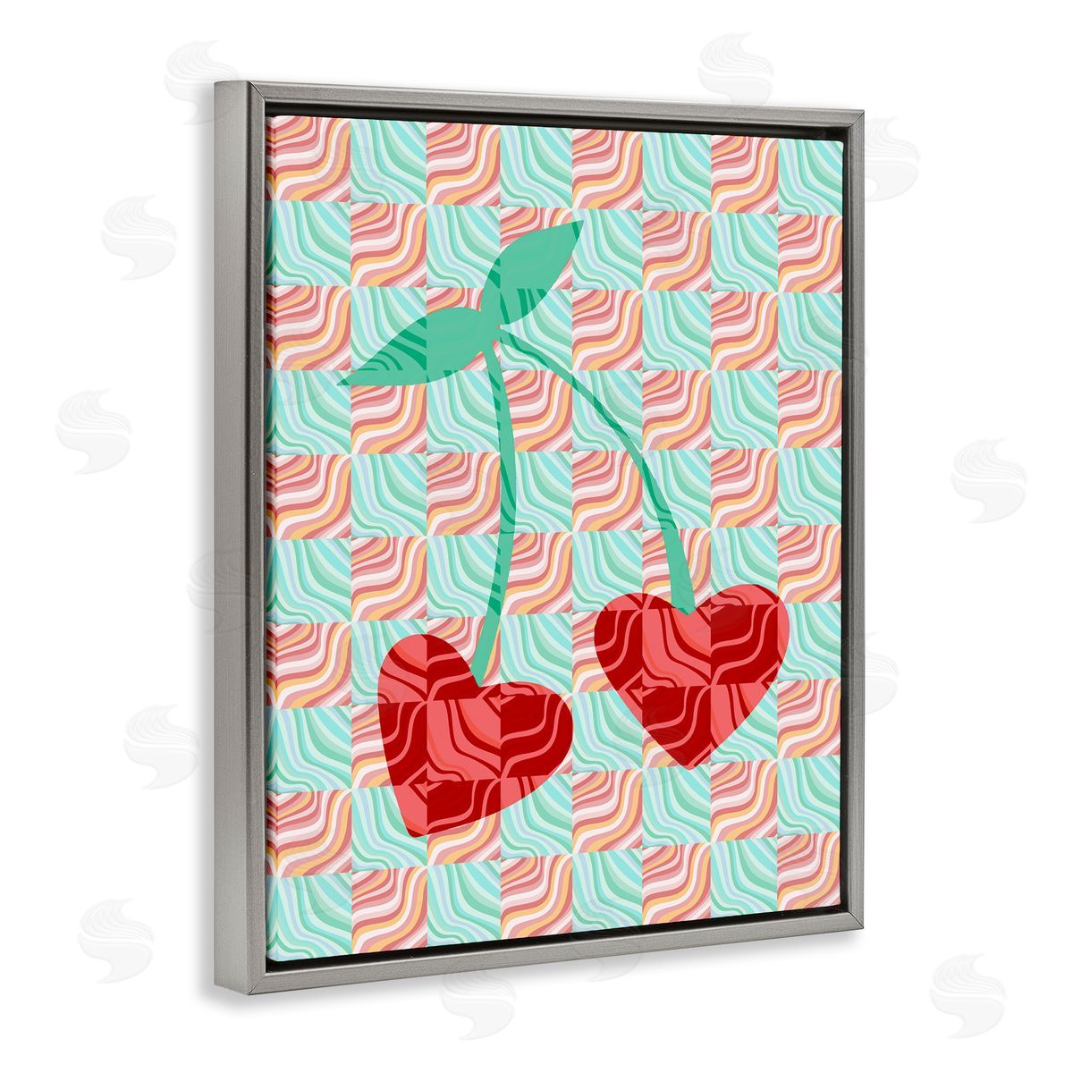 Groovy Patterned Cherries Grey Floating Frame Canvas Wall Art, Home Decor by Stupell Studio