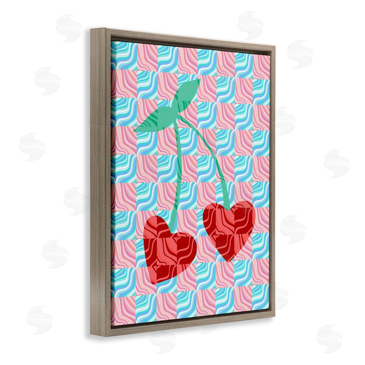 Groovy Checkered Cherries Brown Floating Frame Canvas Wall Art, Home Decor by Stupell Studio