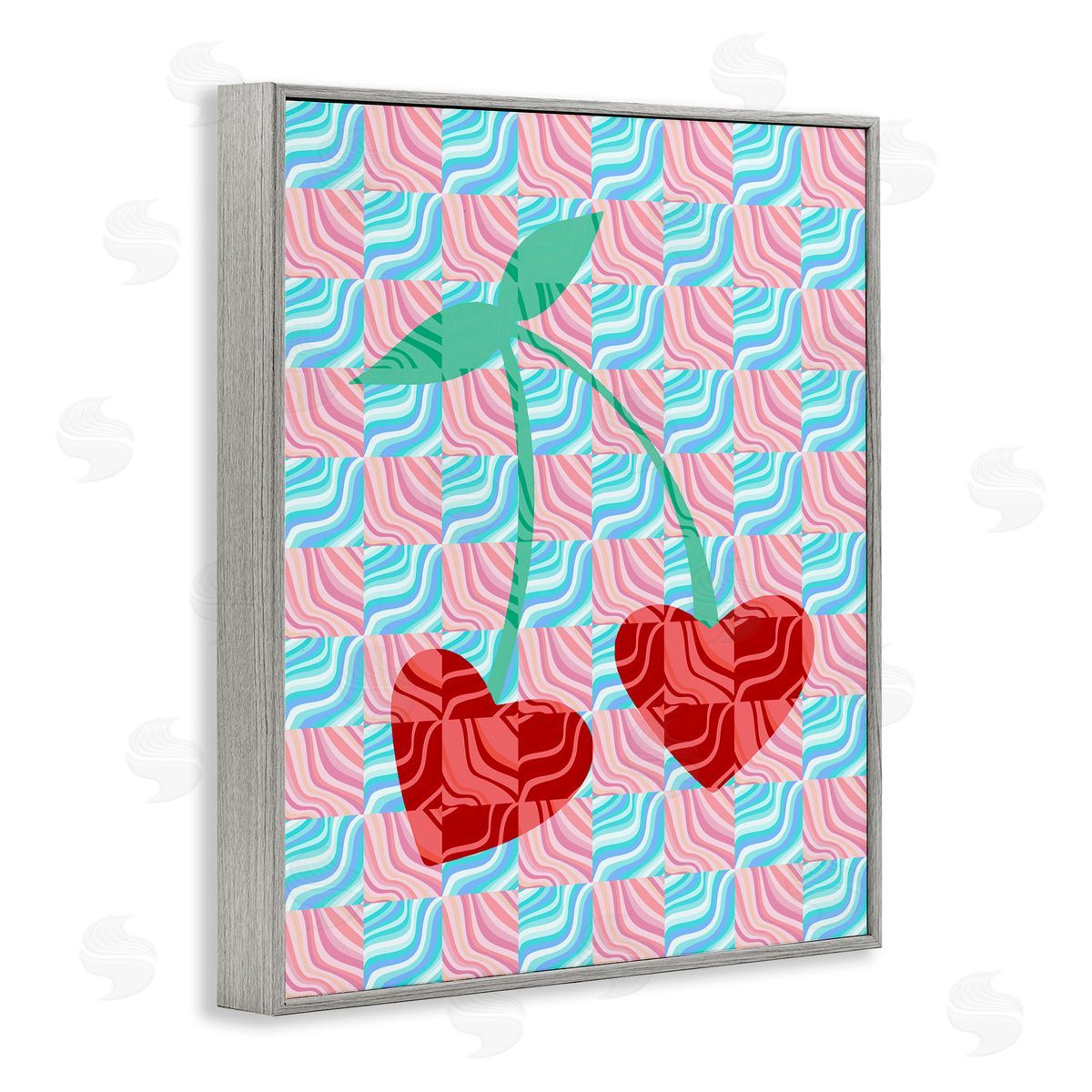 Groovy Checkered Cherries Grey Frame Print Wall Art, Home Decor by Stupell Studio