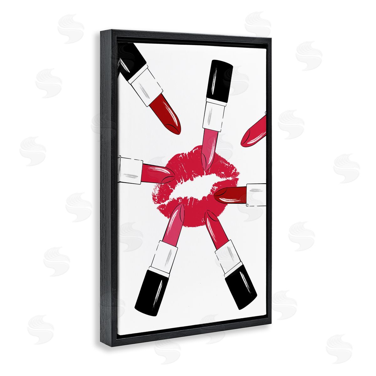Lipsticks and Kiss Black Floating Frame Canvas Wall Art, Home Decor by Martina Pavlova