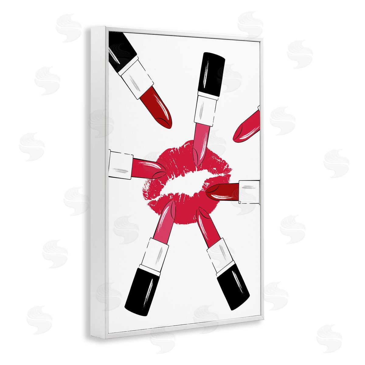 Lipsticks and Kiss White Frame Print Wall Art, Home Decor by Martina Pavlova