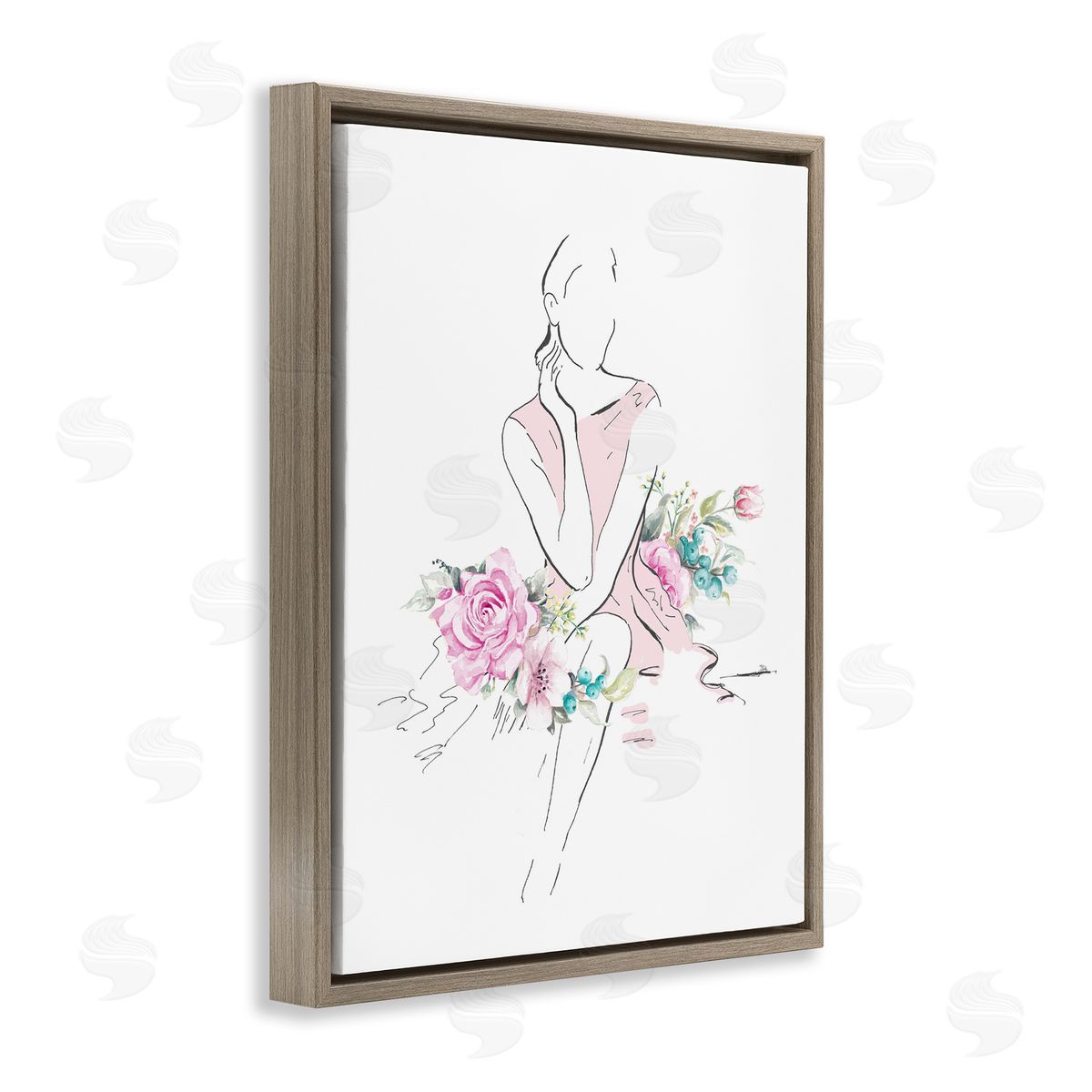Soft Floral Fashion Brown Floating Frame Canvas Wall Art, Home Decor by Patricia Pinto