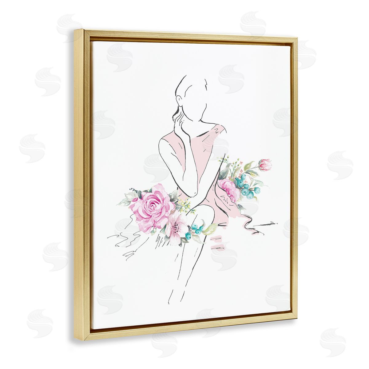 Soft Floral Fashion Gold Floating Frame Canvas Wall Art, Home Decor by Patricia Pinto