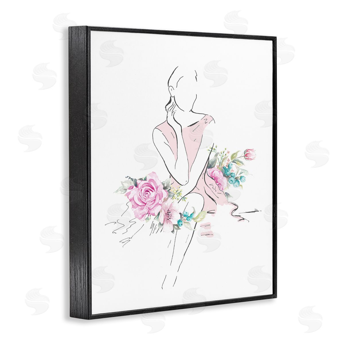 Soft Floral Fashion Black Frame Print Wall Art, Home Decor by Patricia Pinto