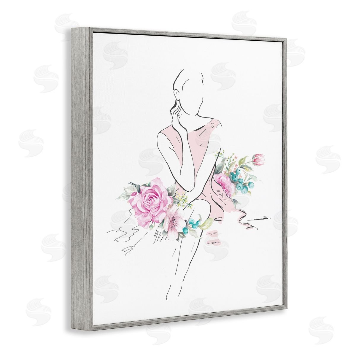 Soft Floral Fashion Grey Frame Print Wall Art, Home Decor by Patricia Pinto