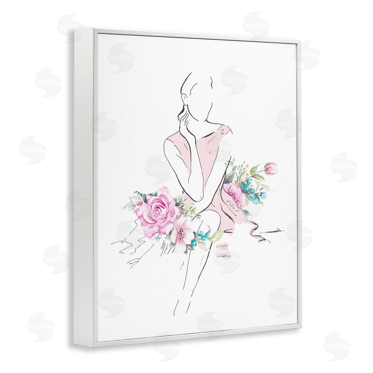 Soft Floral Fashion White Frame Print Wall Art, Home Decor by Patricia Pinto