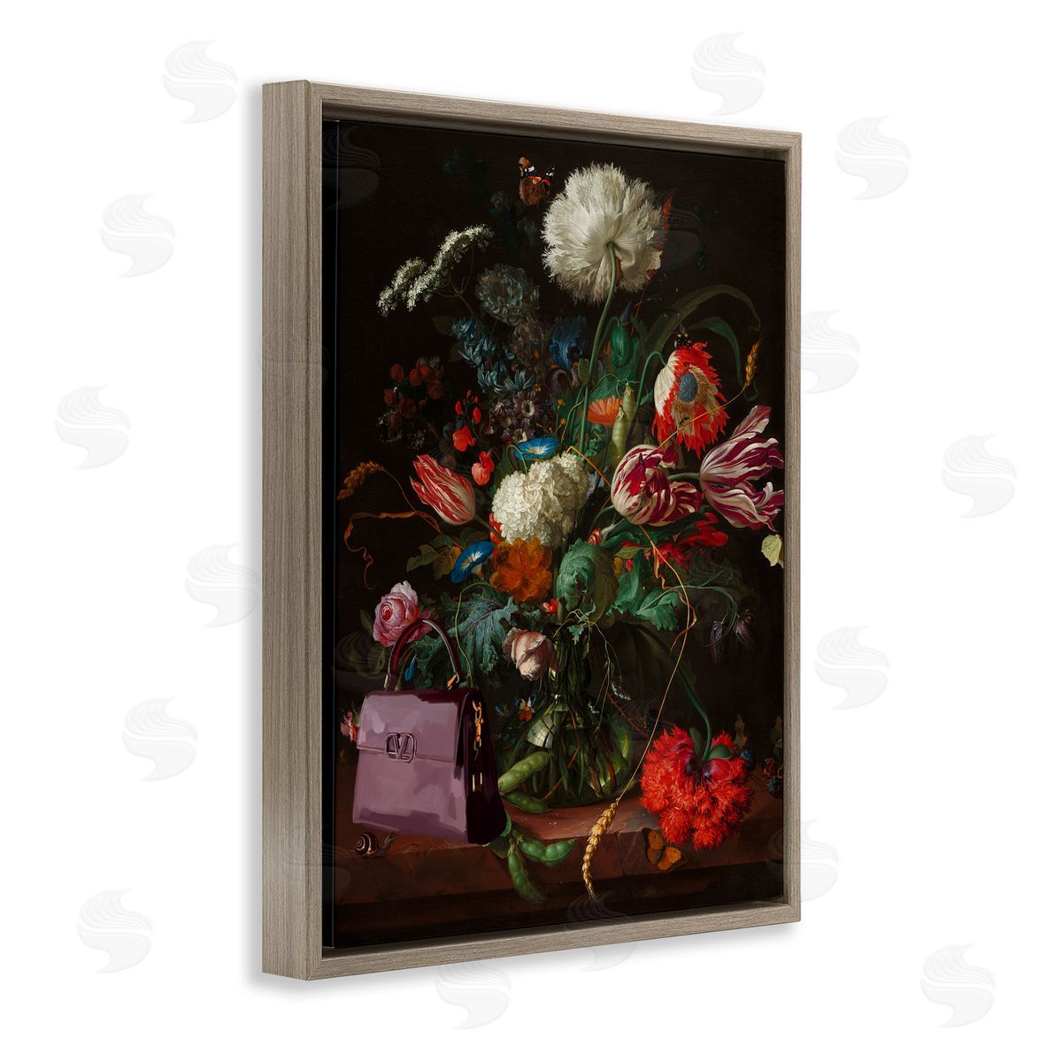 Glam Vintage Bouquet Brown Floating Frame Canvas Wall Art, Home Decor by Amelia Noyes