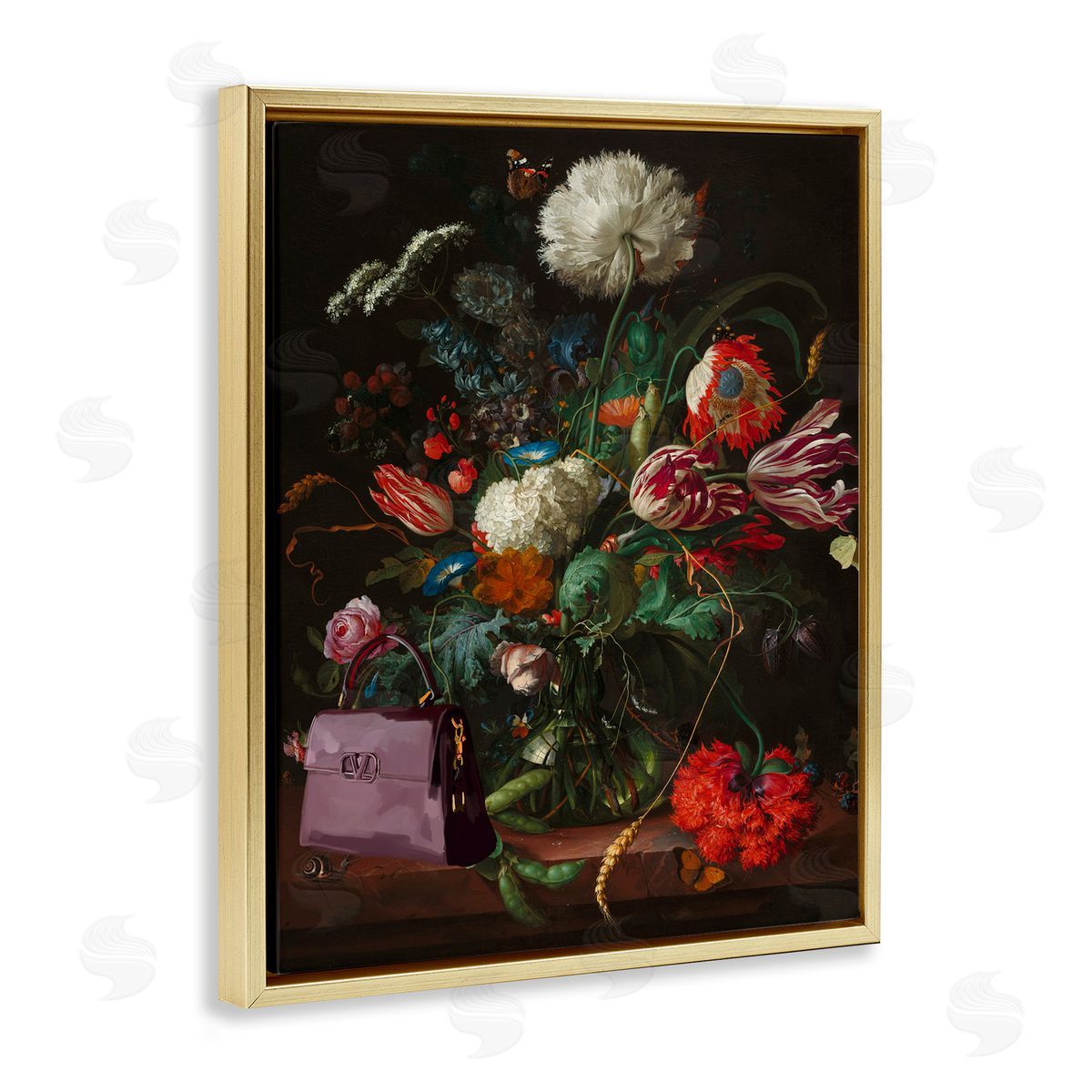 Glam Vintage Bouquet Gold Floating Frame Canvas Wall Art, Home Decor by Amelia Noyes