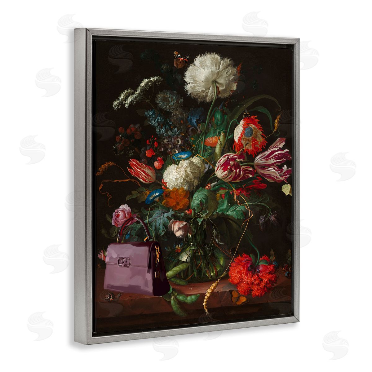 Glam Vintage Bouquet Grey Floating Frame Canvas Wall Art, Home Decor by Amelia Noyes