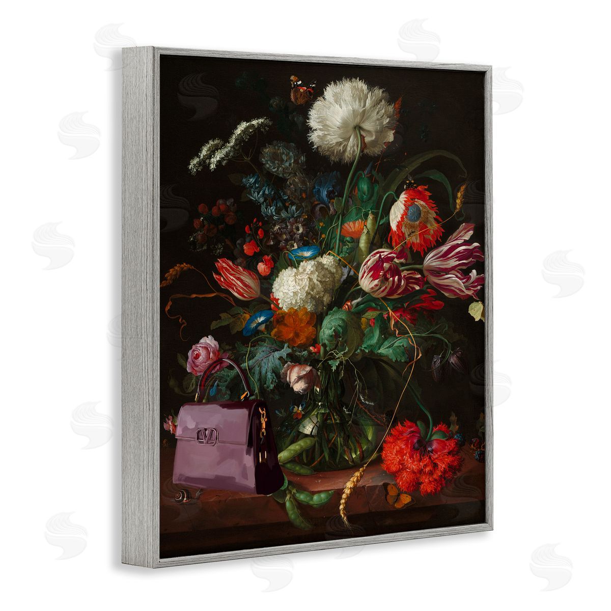 Glam Vintage Bouquet Grey Frame Print Wall Art, Home Decor by Amelia Noyes