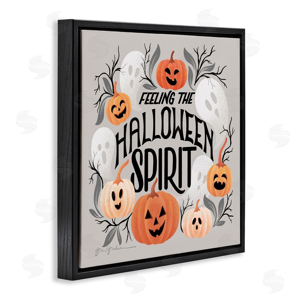 Feeling Halloween Spirit Black Floating Frame Canvas Wall Art, Home Decor by Gia Graham