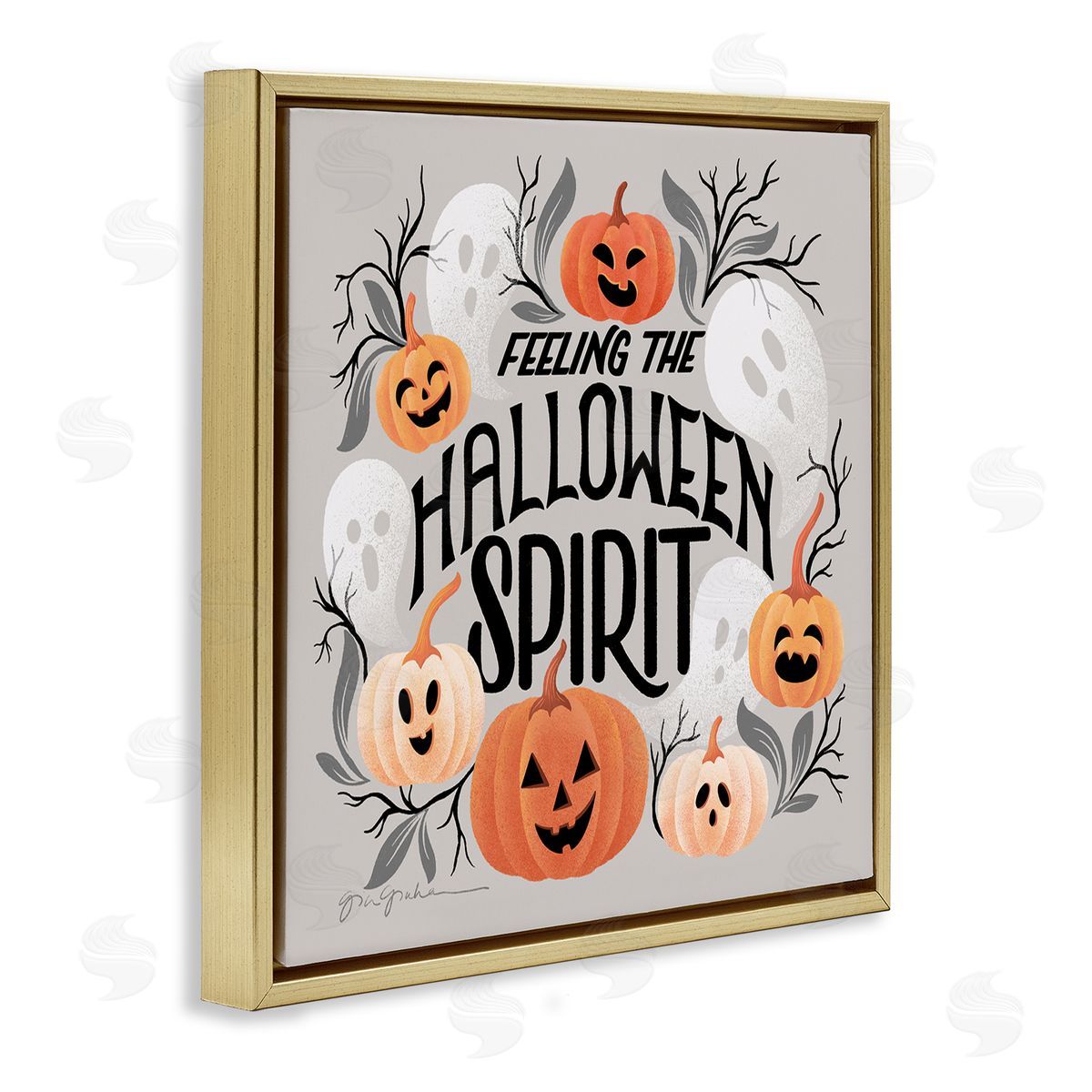Feeling Halloween Spirit Gold Floating Frame Canvas Wall Art, Home Decor by Gia Graham