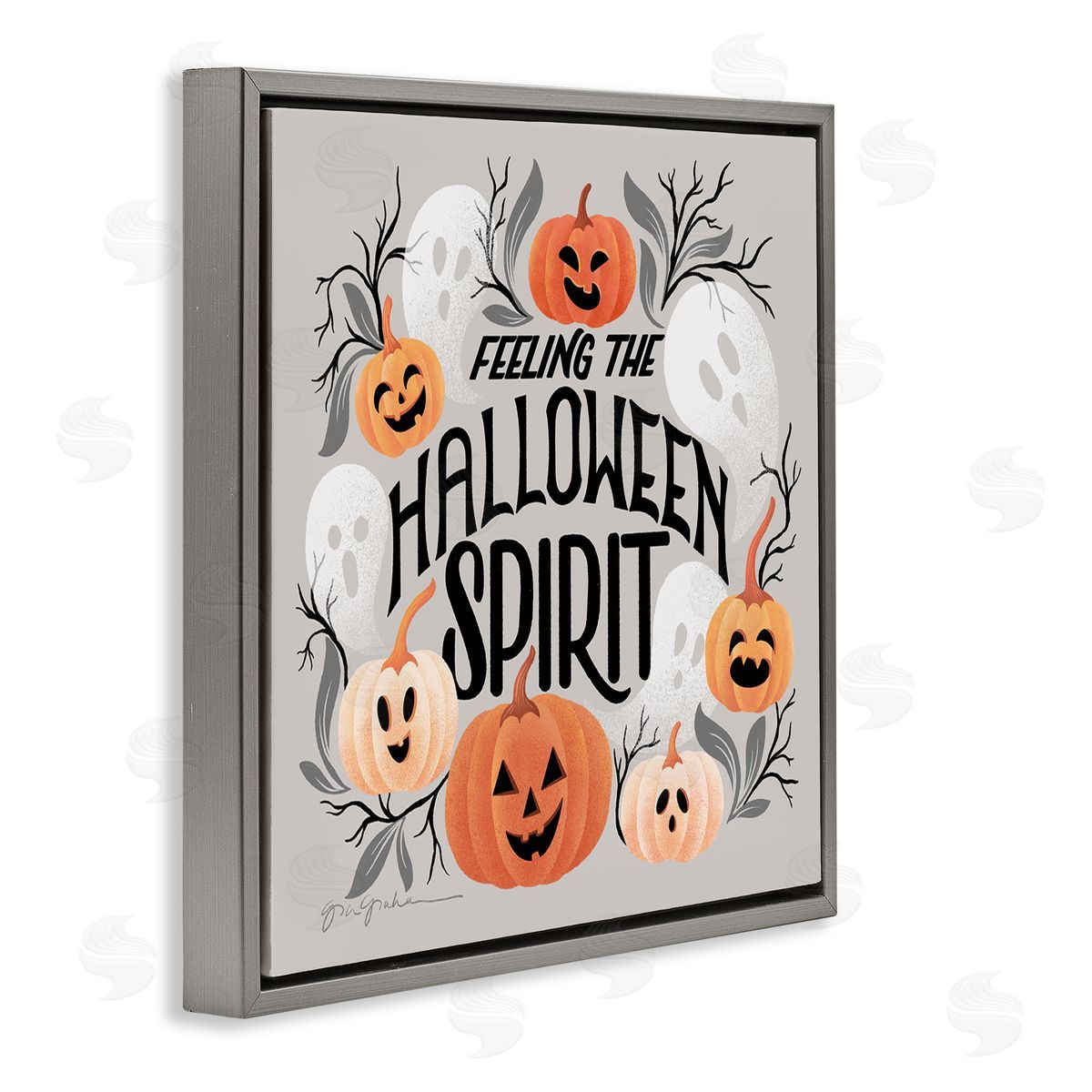 Feeling Halloween Spirit Grey Floating Frame Canvas Wall Art, Home Decor by Gia Graham