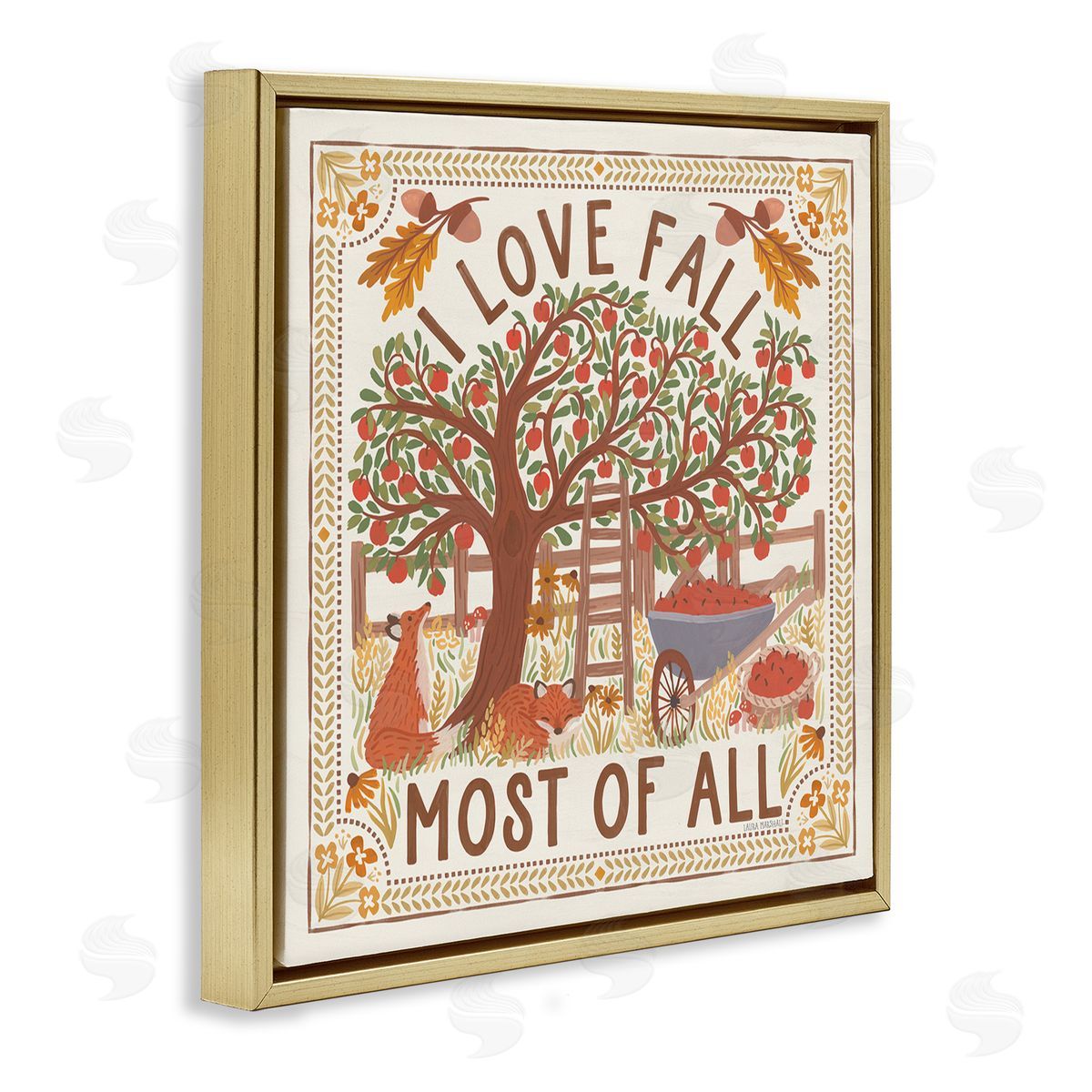 Love Fall Scenery Gold Floating Frame Canvas Wall Art, Home Decor by Laura Marshall