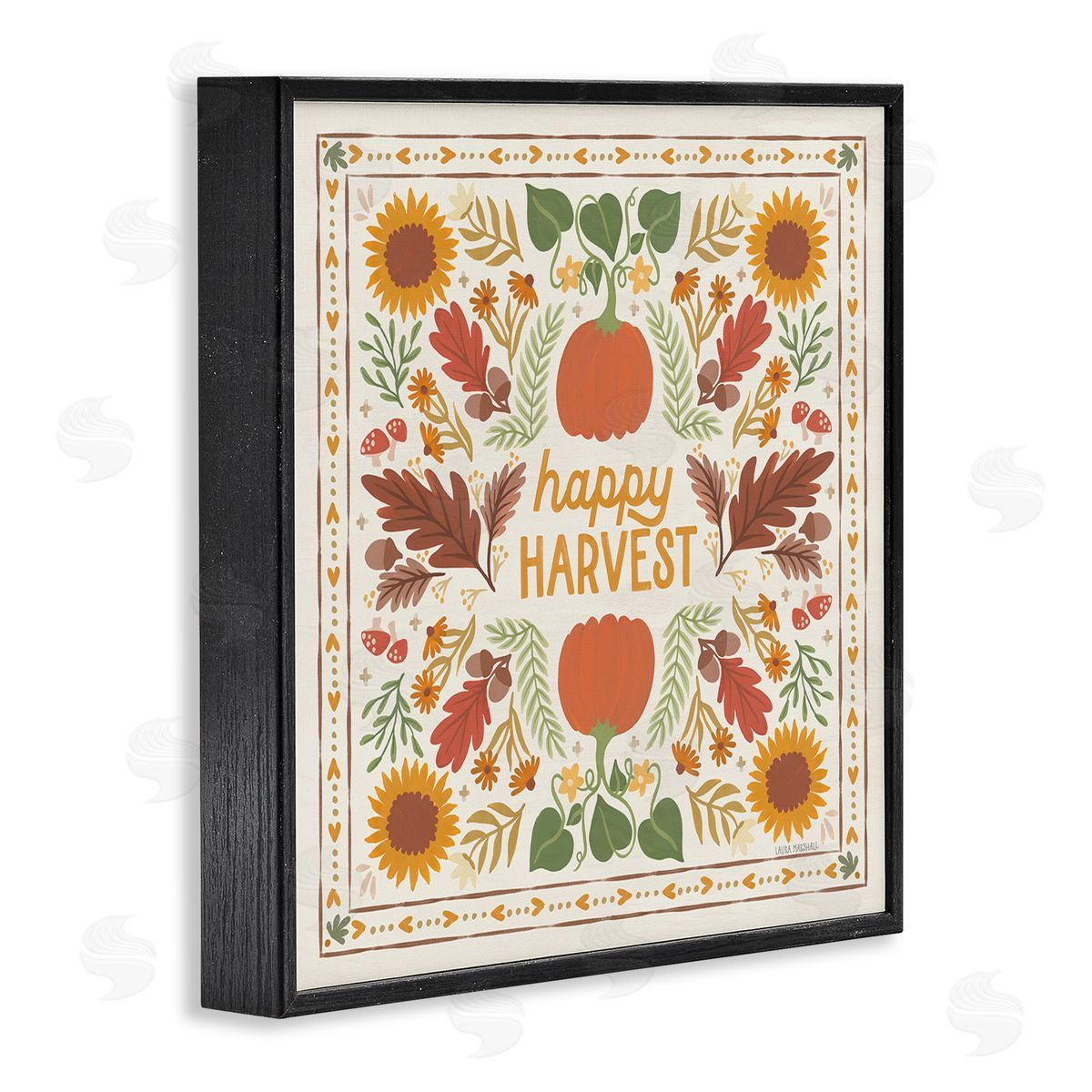 Happy Harvest Pattern Black Frame Print Wall Art, Home Decor by Laura Marshall