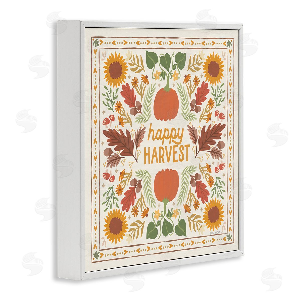 Happy Harvest Pattern White Frame Print Wall Art, Home Decor by Laura Marshall