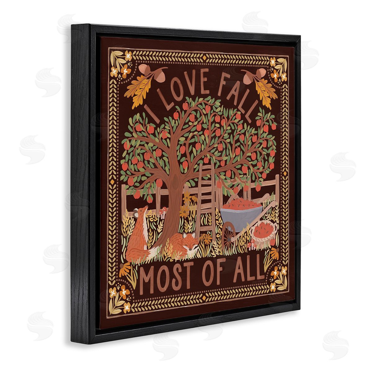 Love Fall on Brown Black Floating Frame Canvas Wall Art, Home Decor by Laura Marshall
